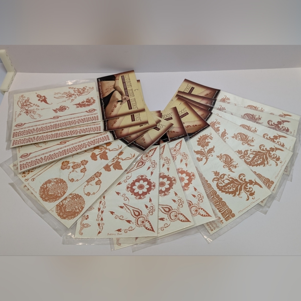 Vintage Henna Tattoos™ – Lot of 14 Sealed Packs – Morocco, Earth, Sun Temporary